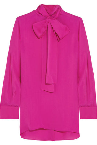 Pussy-bow silk crepe de chine shirt