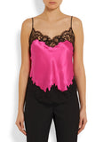 Camisole in black lace-trimmed bright-pink silk-satin