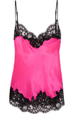 Camisole in black lace-trimmed bright-pink silk-satin