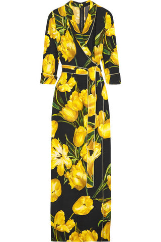 Wrap-effect floral-print crepe maxi dress