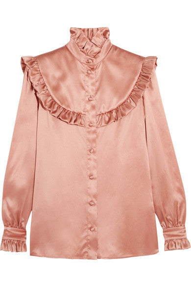 Ruffled silk-satin blouse