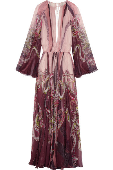 Open-back printed silk-chiffon gown