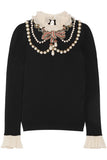 Ruffle-trimmed embellished wool-blend sweater