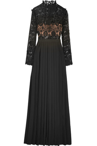 Mia guipure lace and pleated crepe gown