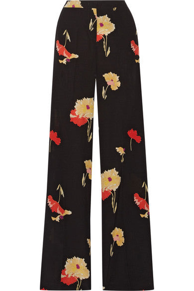 Printed silk-crepe wide-leg pants