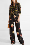 Printed silk-crepe wide-leg pants